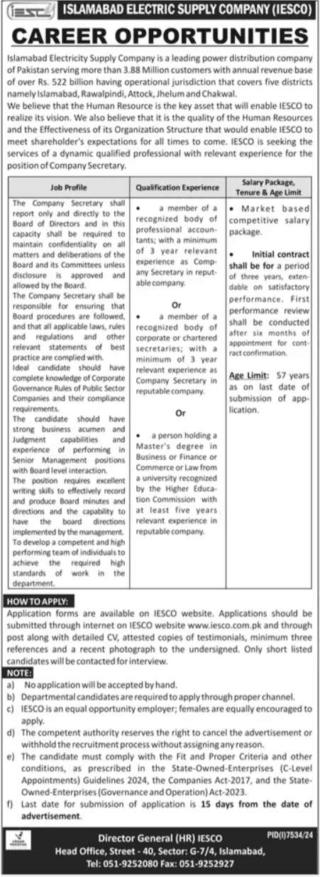 Islamabad Electric Supply Company Job Notice 2025